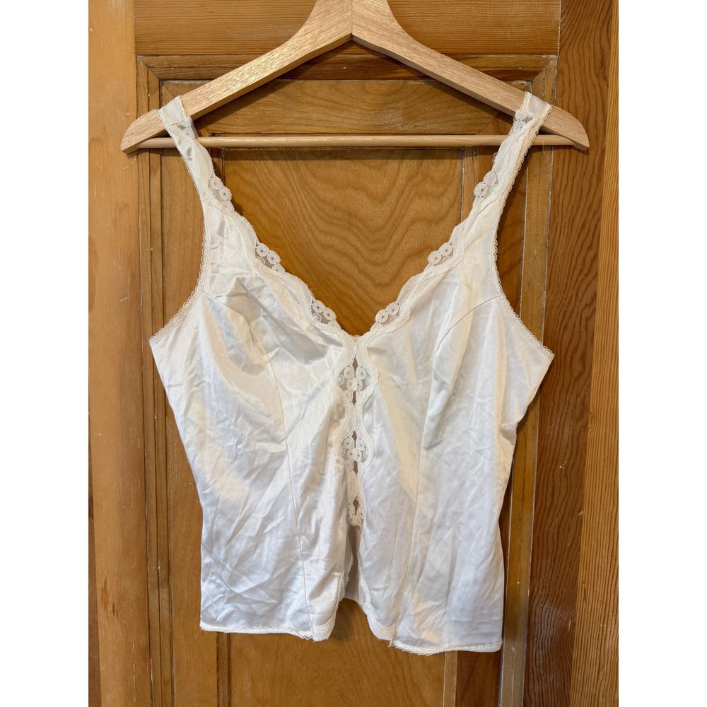 Vintage Y2K White Satin Lace Trim Camisole V-Neck Sleeveless Top